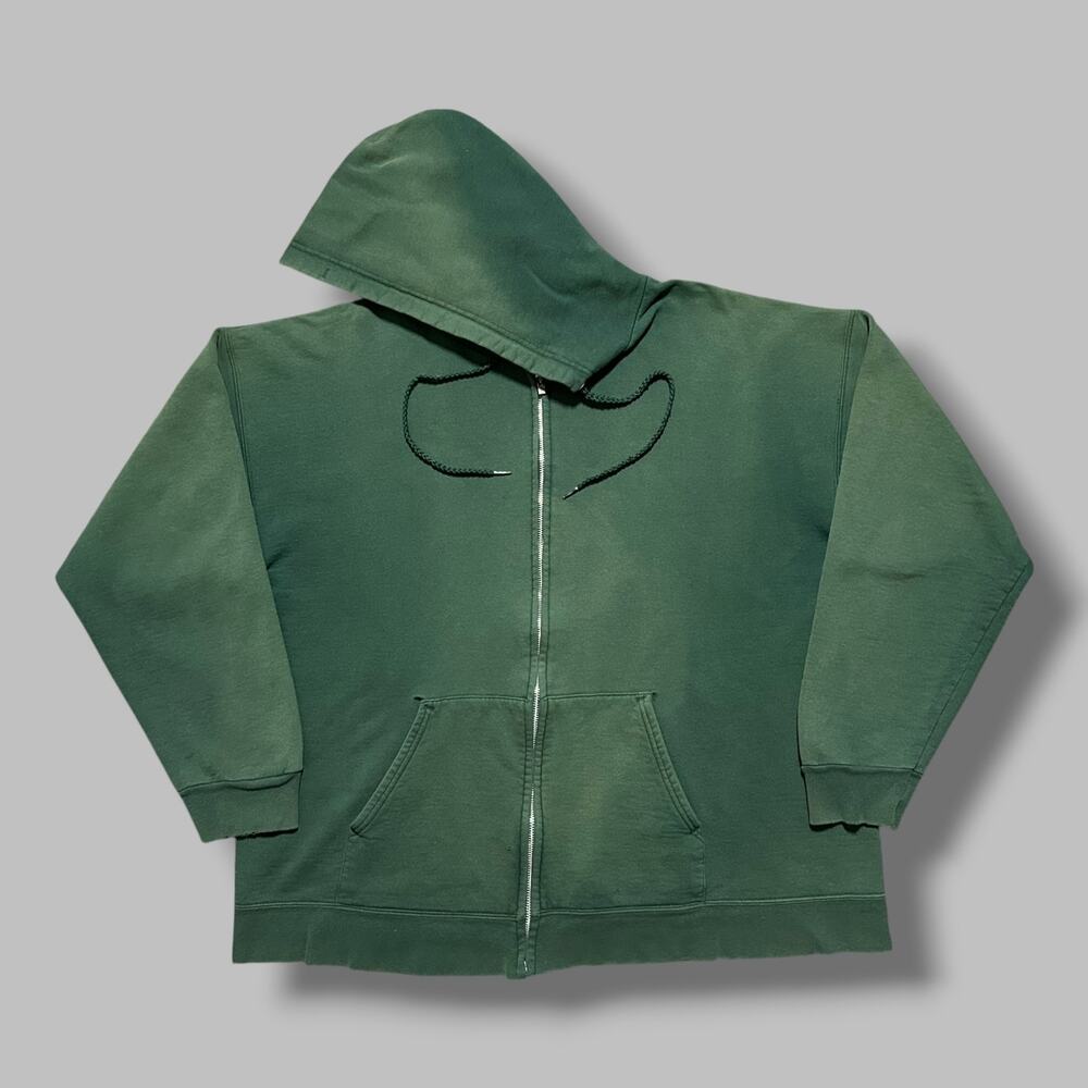 Vintage Sun Faded Hoodie Thrashed Blank Full Zip Hooded Sweatshirt 90s Green L